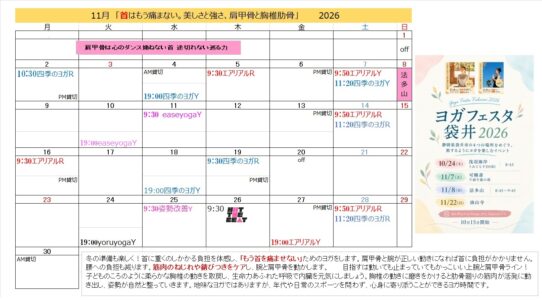 牧之原市ヨガレッスン１１月の予定表